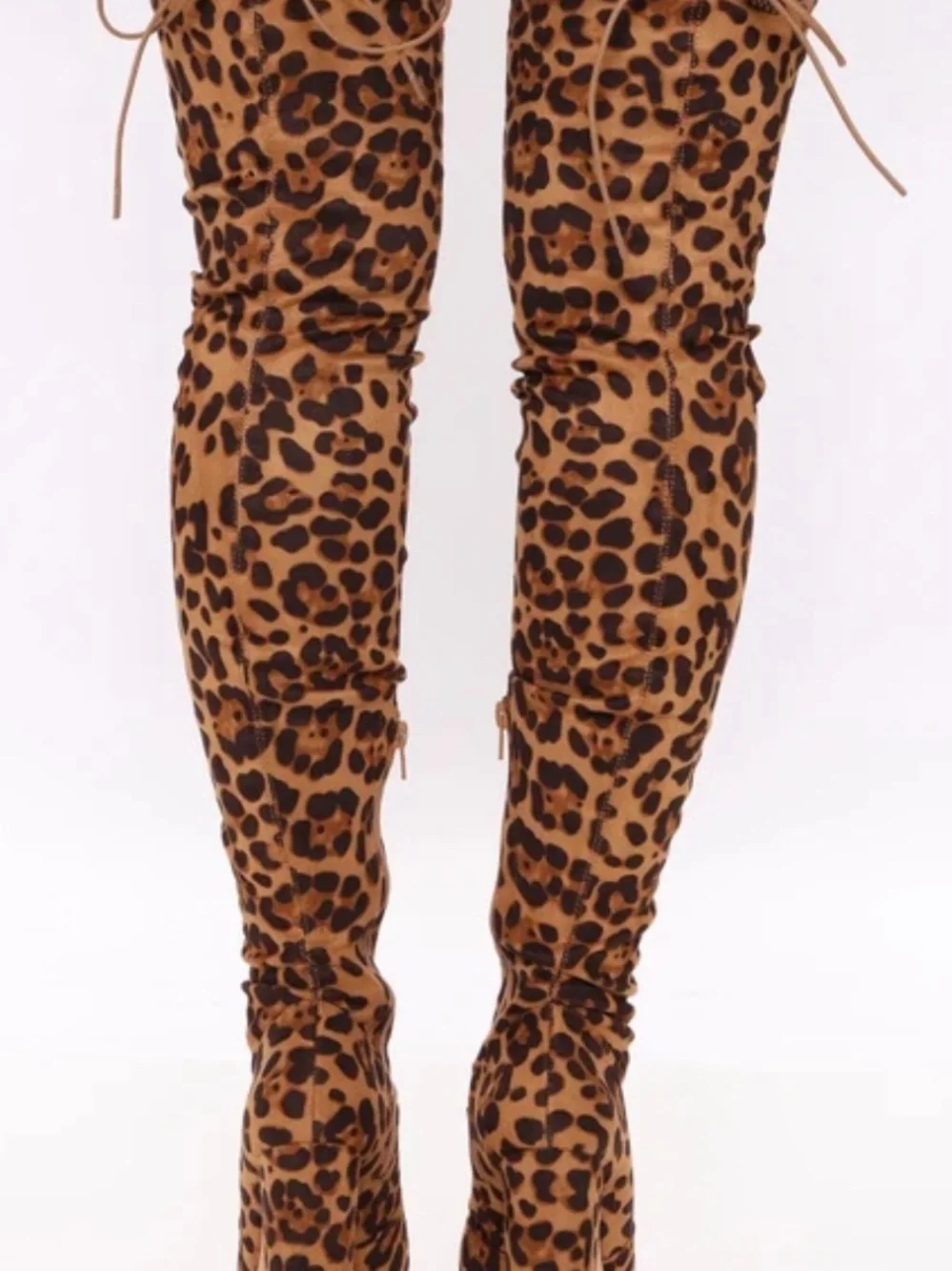 Leopard Print Over-the-Knee Block Heel Boots - Tan/Black